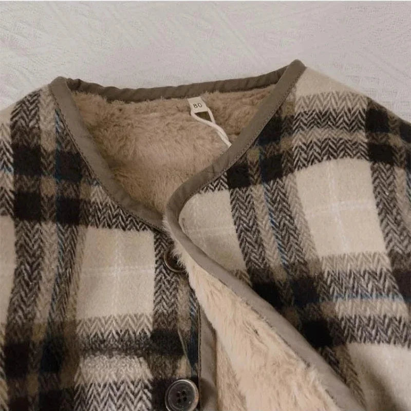 Manteau Enfant en Laine à Carreaux Peluche
