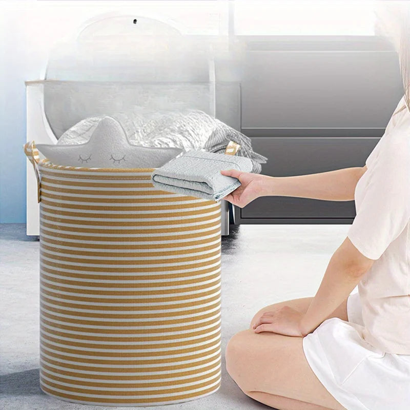 Panier à Linge Pliable Rayé Minimaliste Multi-Usage