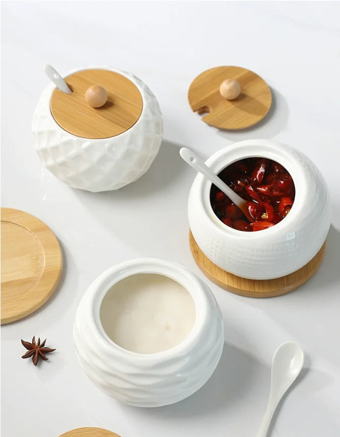 Salière et Sucrier en Céramique Blanche avec Cuillère