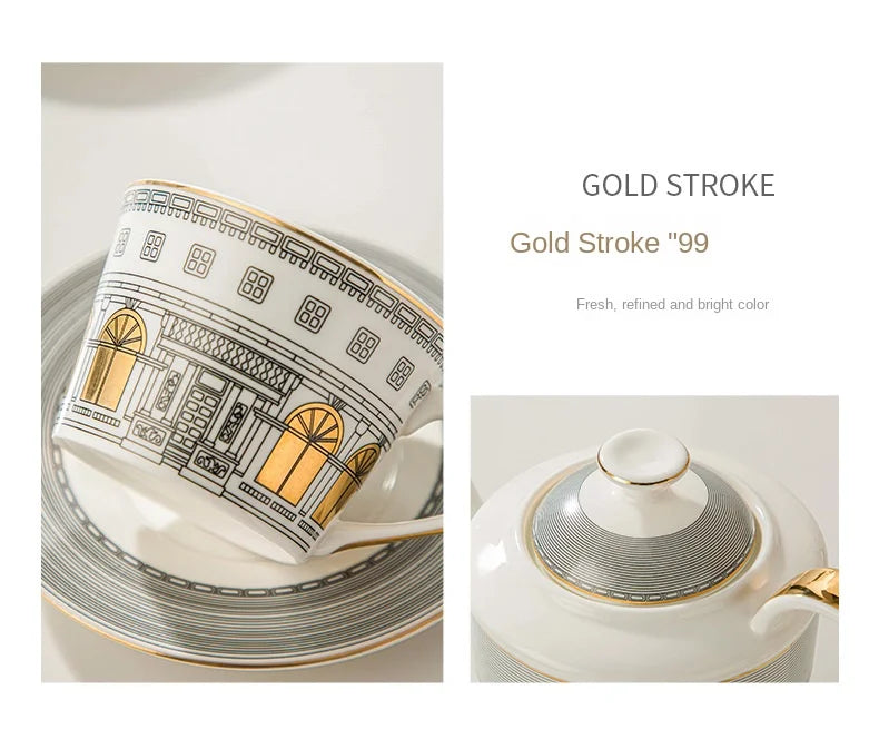 Tasse à Café Française Dorée avec Soucoupe Style Architectural