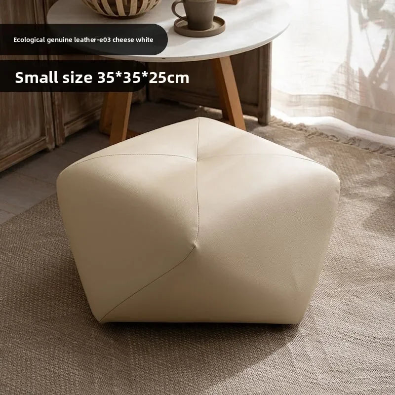 Tabouret Octogonal Bois et Cuir - Style Européen