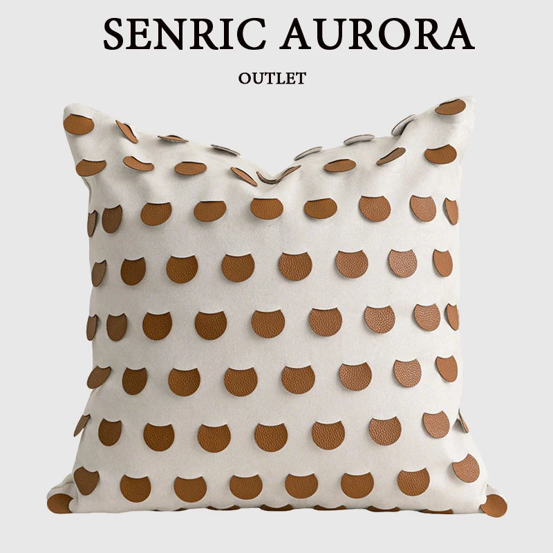 Housse de Coussin Orange Jacquard Motif Demi-Cercle