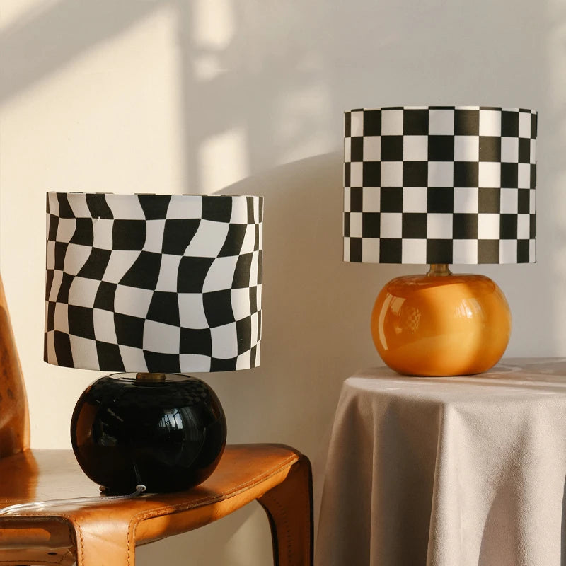 Lampe de Table Nordique Damier - Céramique et LED