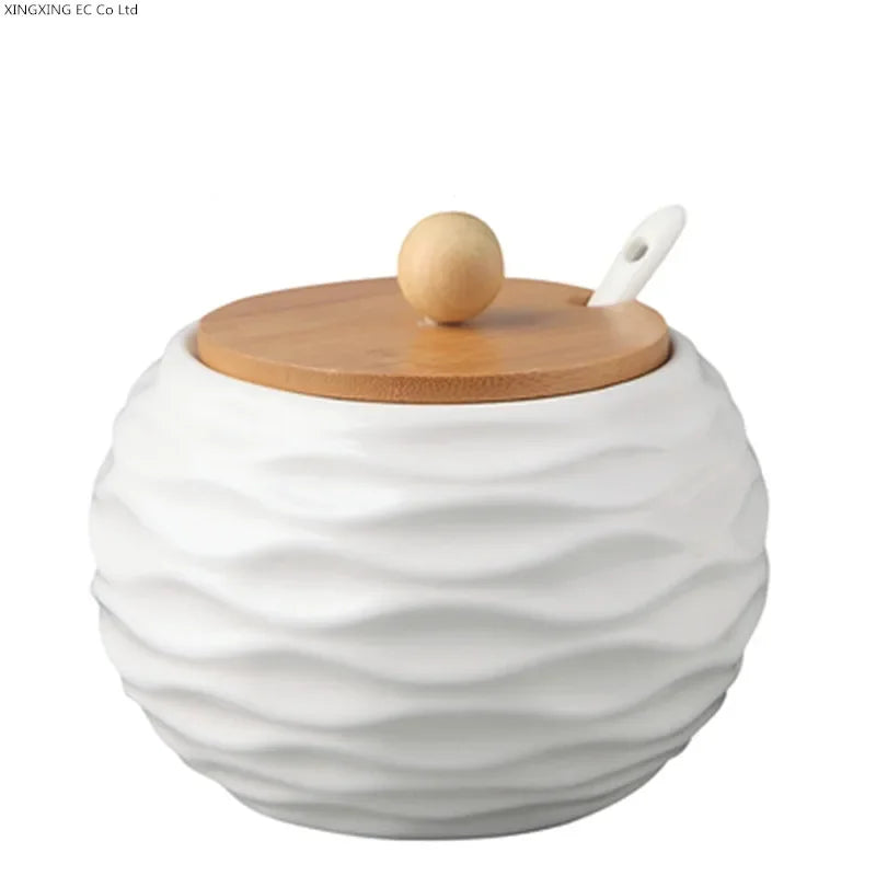 Salière et Sucrier en Céramique Blanche avec Cuillère