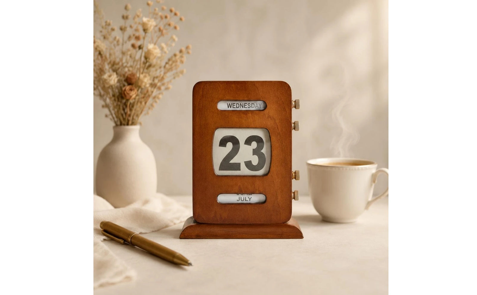 Calendrier Perpétuel Rétro Bois Réglable pour Bureau