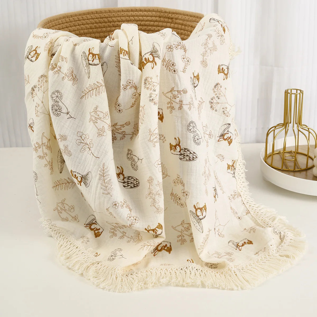 Couverture Bébé en Mousseline de Coton à Pompons