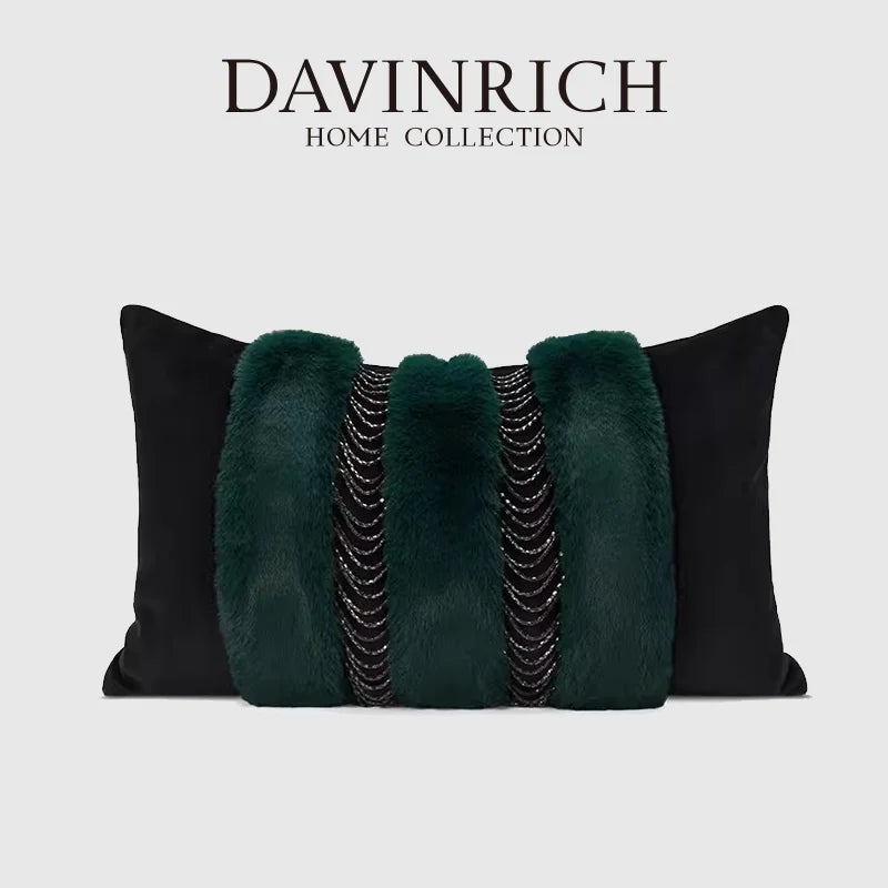 Housse de Coussin Fausse Fourrure Vert Sauge Inspiration Renaissance