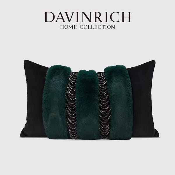Housse de Coussin Fausse Fourrure Vert Sauge Inspiration Renaissance