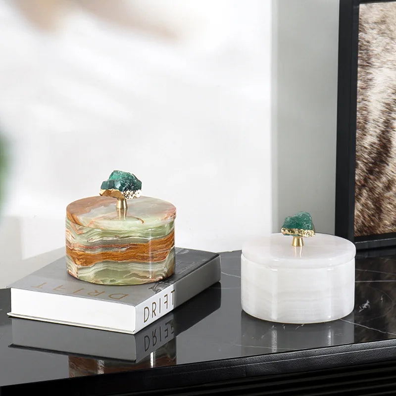 Pot de Rangement en Marbre Jade Naturel - Avec Couvercle