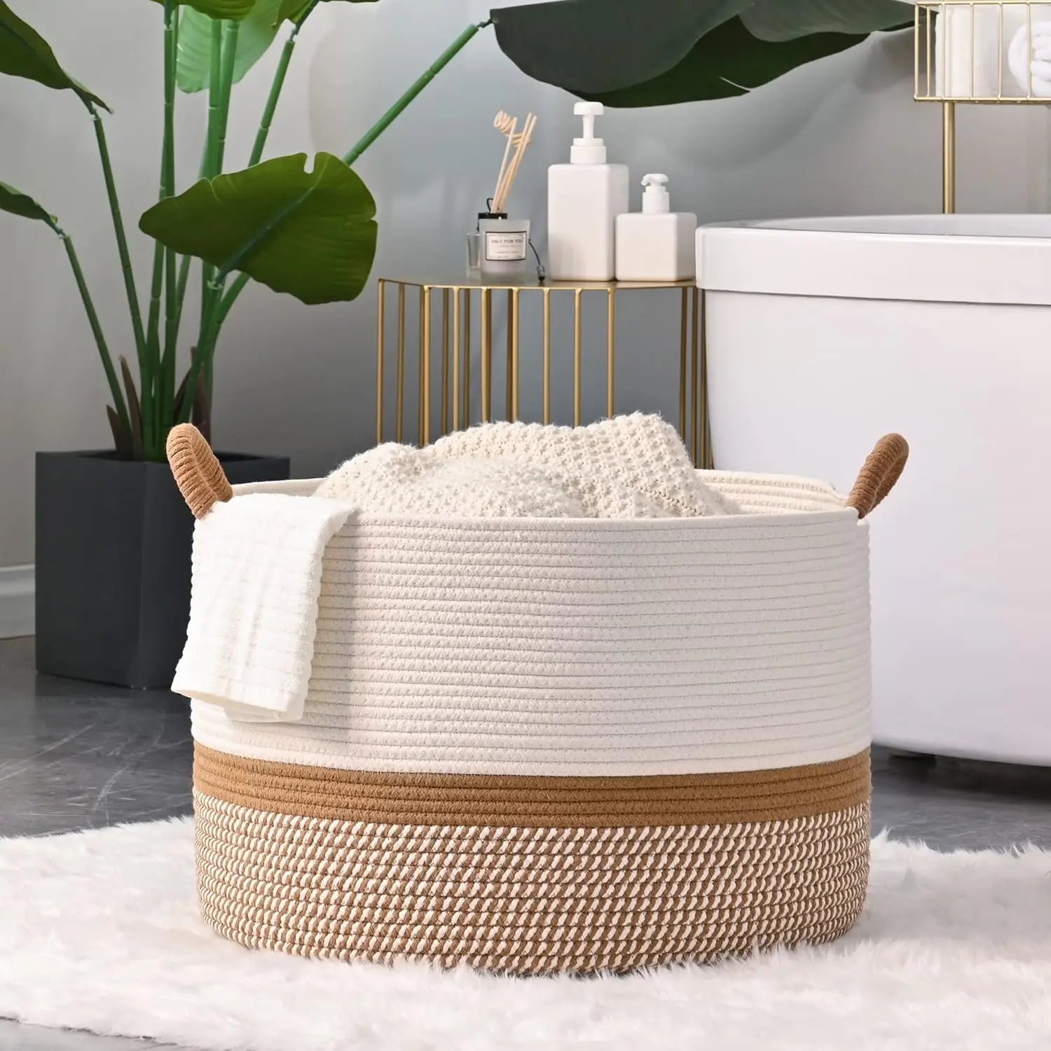 Grand Panier en Corde de Coton Tressée pour Rangement