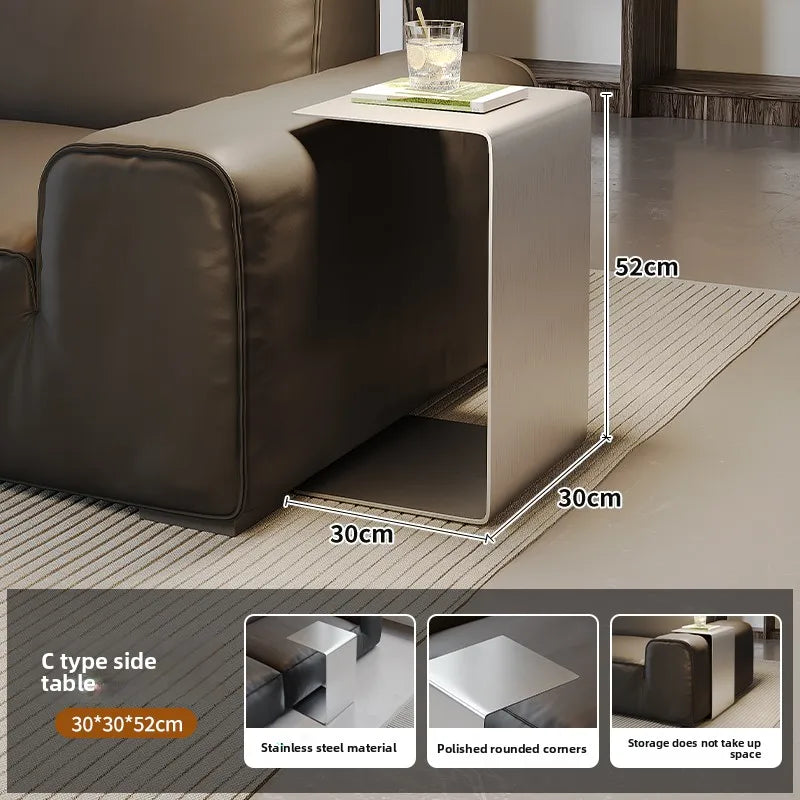 Table d'Appoint Inox Brossé - Style Italien Minimaliste