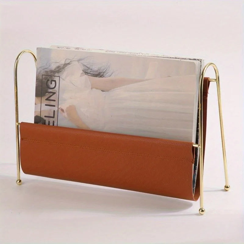 Porte-Revues Métal et Cuir - Cadre Doré