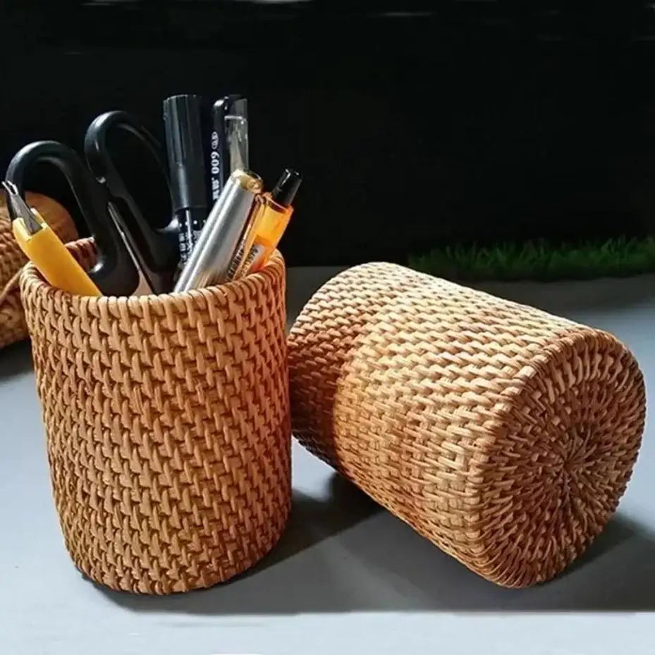 Panier de Rangement Rond en Rotin Tressé