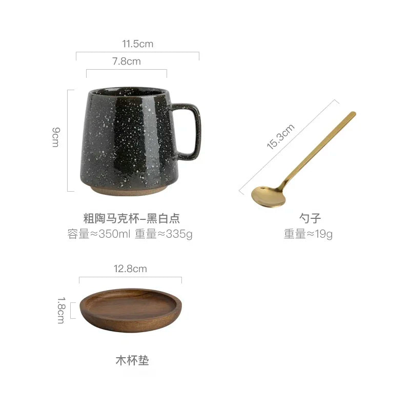 Tasse en Céramique Rétro avec Sous-Verre en Bois