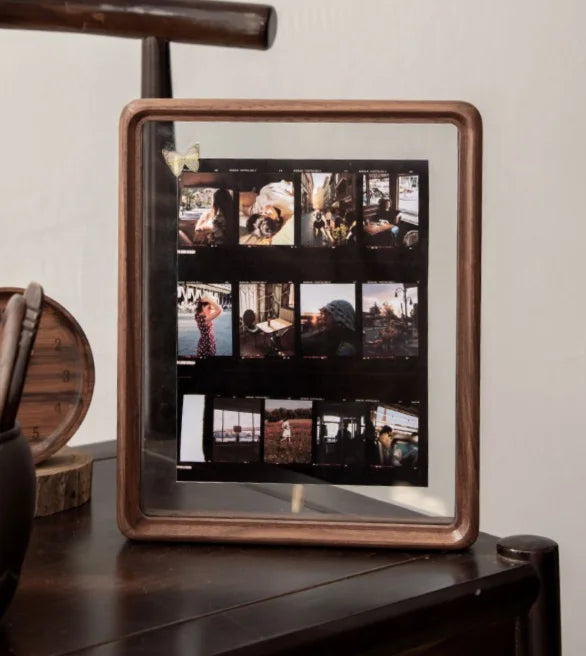Cadre Photo Double Face en Bois de Noyer - Transparent