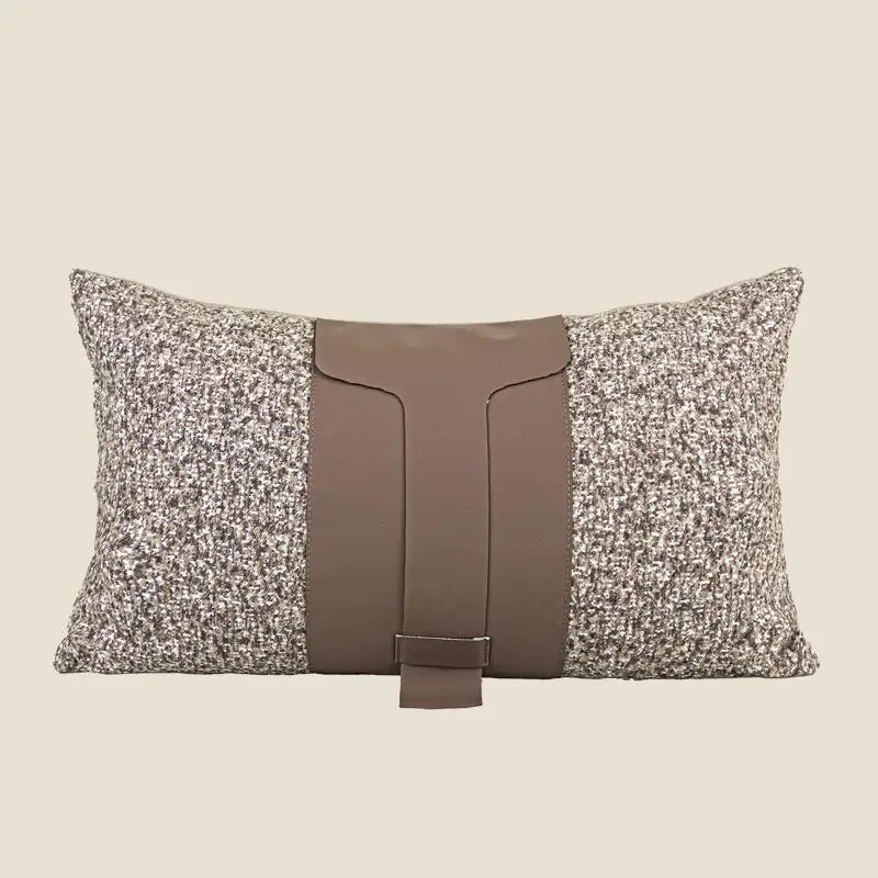 Housse de Coussin Café Simili Cuir Tweed Patchwork