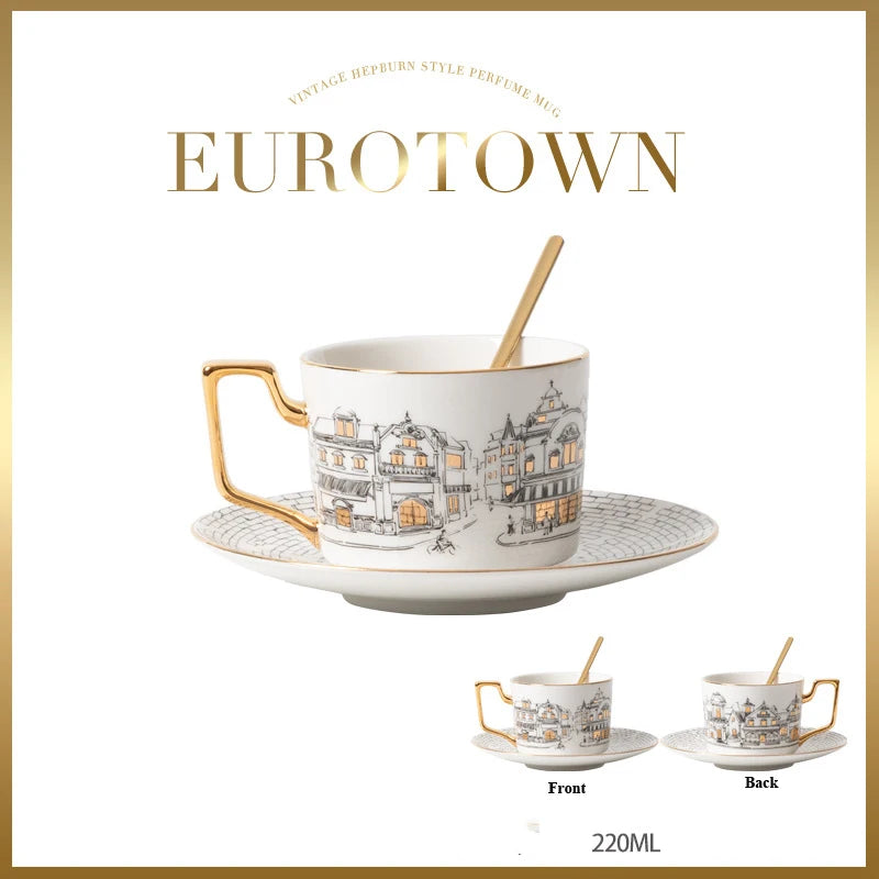Tasse à Café Vintage Style Européen avec Soucoupe