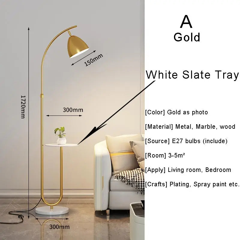 Lampadaire sur Pied Nordique - Abat-Jour Tissu Noir et Or