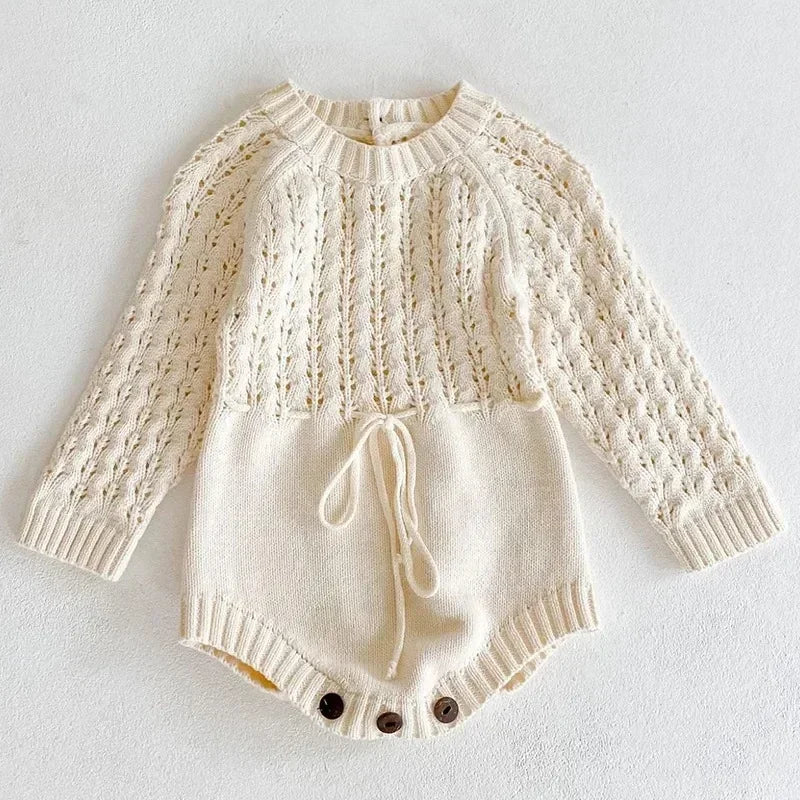 Barboteuse Fille Tricot Ajouré Manches Longues