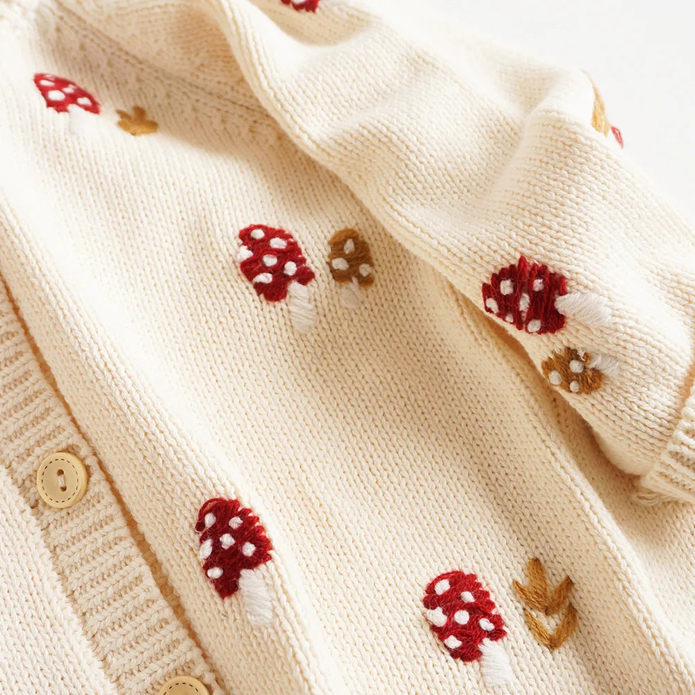 Cardigan Fille Brodé Motif Champignon