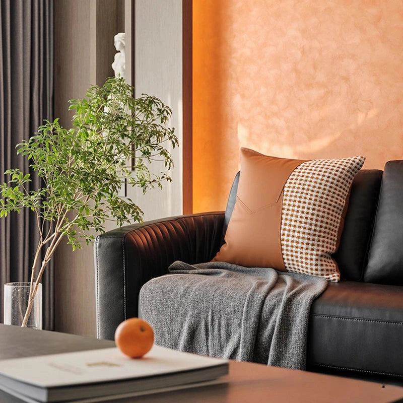 Housse de Coussin Cuir Orange Assemblage Waist