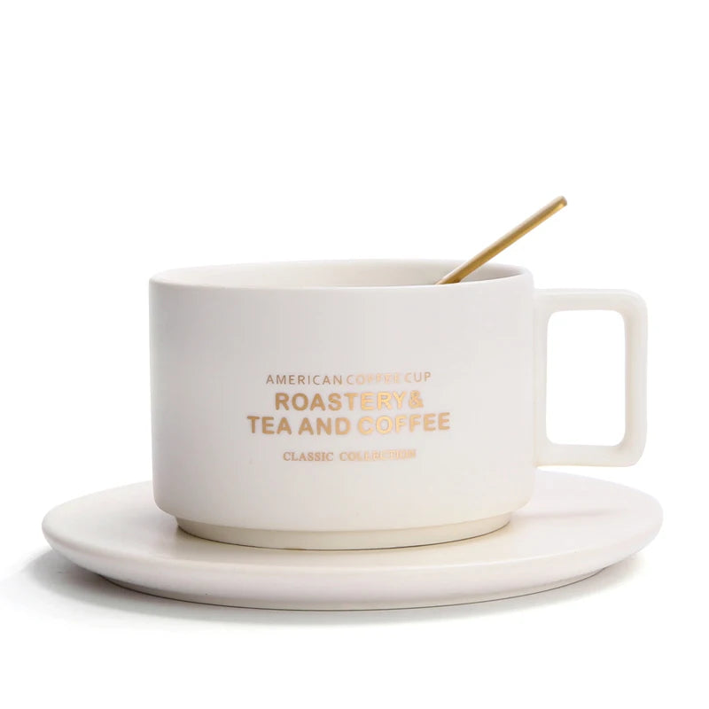 Tasse en Céramique avec Cuillère et Soucoupe Lettre Dorée 300ml