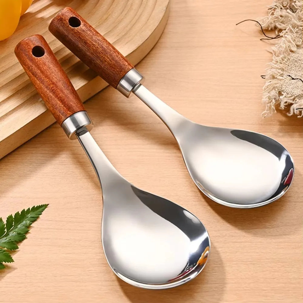 Cuillère à Riz Acier Inoxydable Manche Bois 22cm