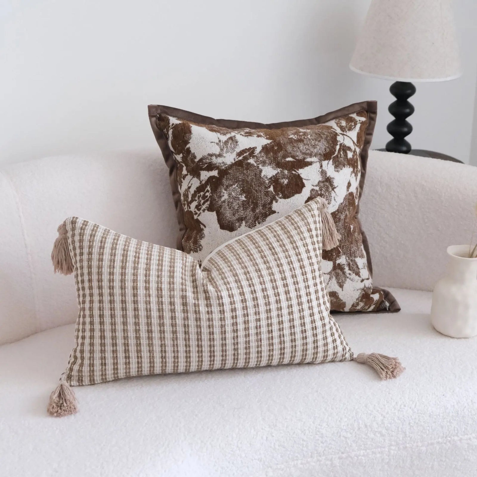 Housse de Coussin Rayée Texturée - Style Farmhouse Bohème