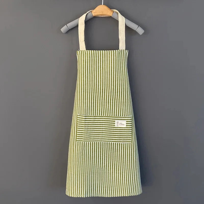 Tablier de Cuisine en Lin Rayé Sans Manches Ajustable
