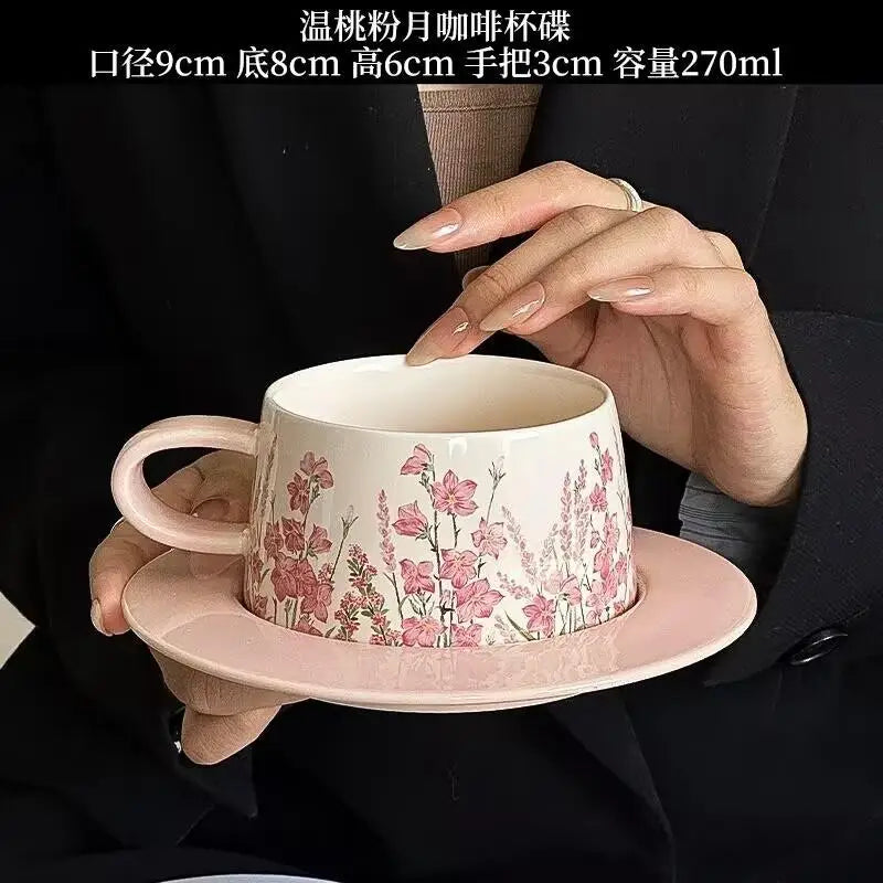 Tasse et Soucoupe en Céramique Rose - Style Français Rétro