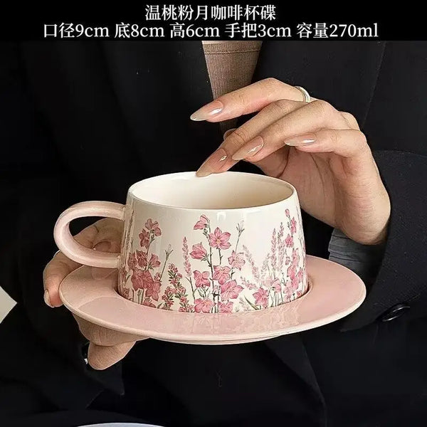 Tasse et Soucoupe en Céramique Rose - Style Français Rétro