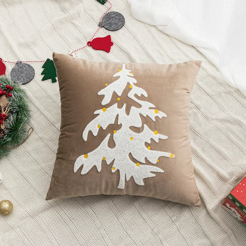 Housse de Coussin Nordique Noël Beige Blanc Brodée Lettres