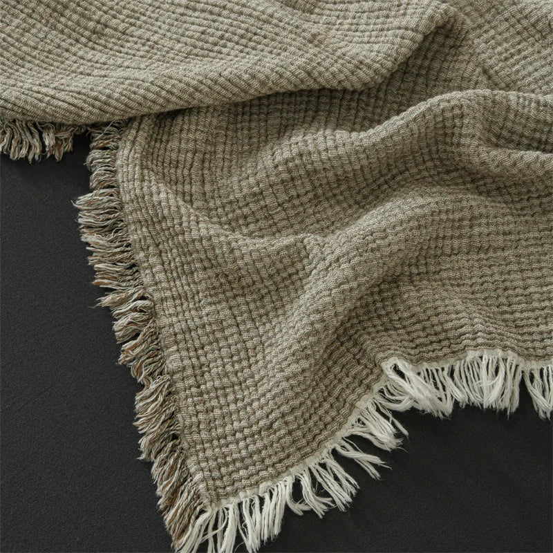 Couverture à Pompons en Coton et Lin