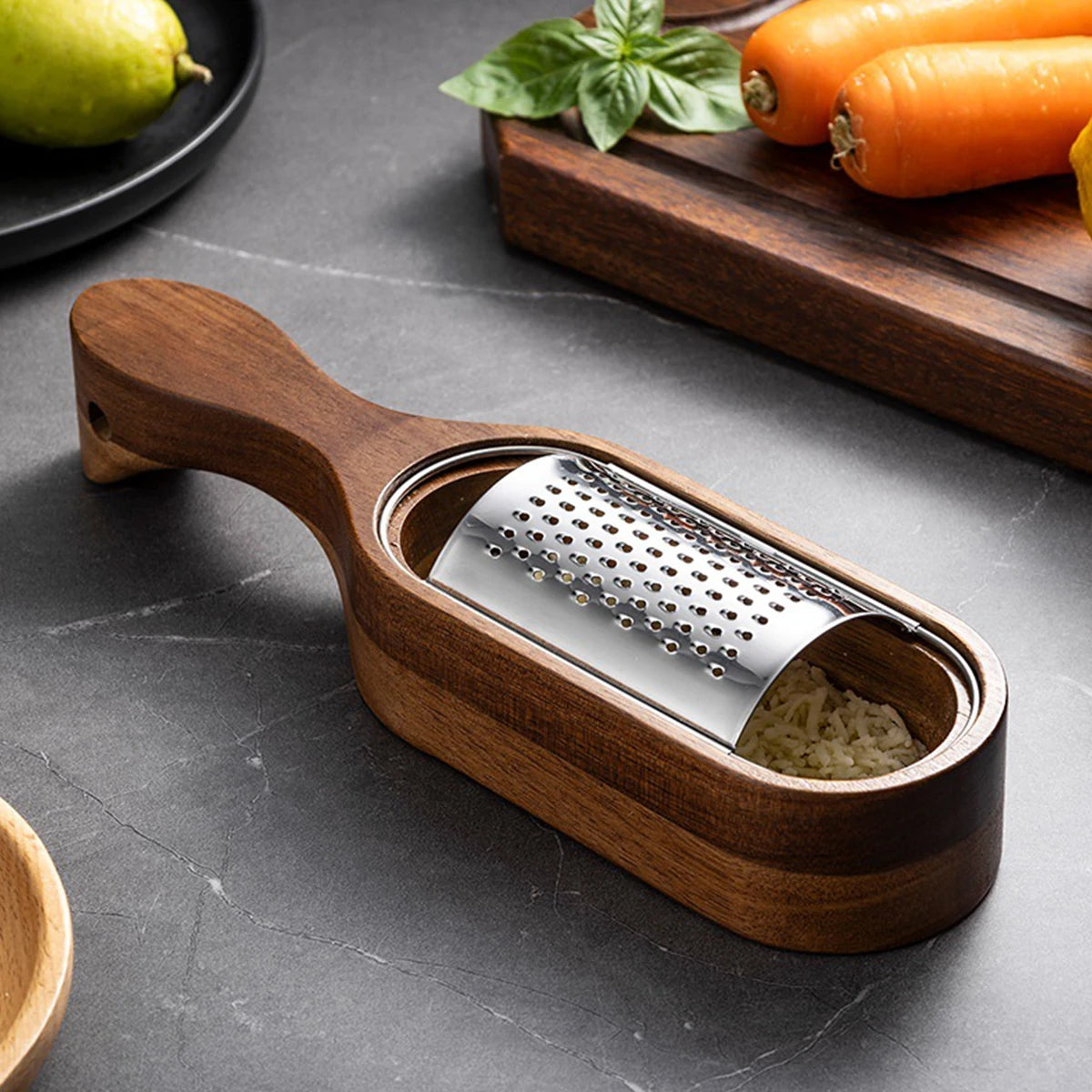Râpe à Fromage Acier Inoxydable avec Boîte Bois de Santal