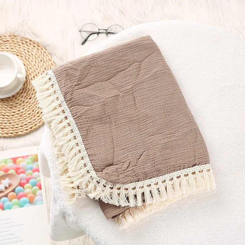 Couverture Bébé en Mousseline de Coton à Pompons