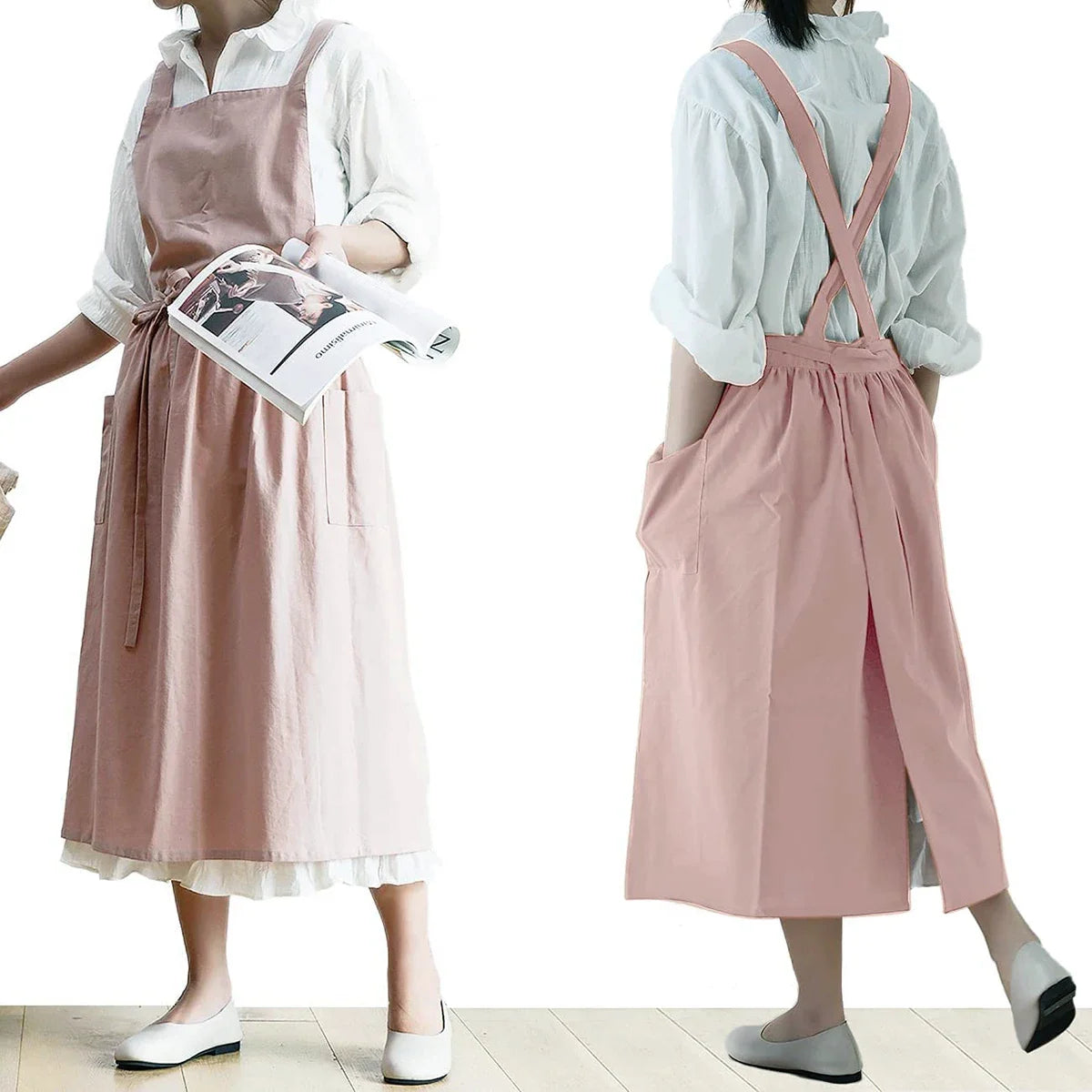 Tablier Robe Plissé Coton et Lin Style Nordique