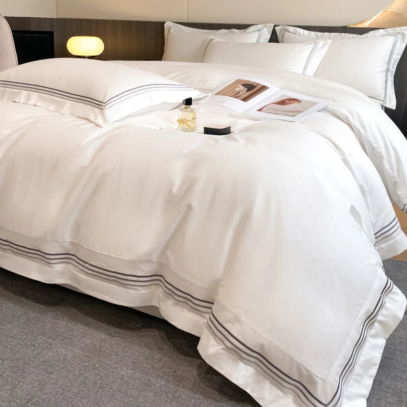 Parure de Lit Coton Luxe Style Hôtelier Brodée