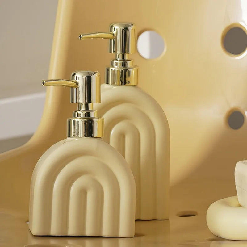 Distributeur de Savon Céramique Motif Encre Rayé