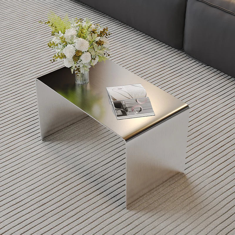 Table d'Appoint Inox Brossé - Style Italien Minimaliste