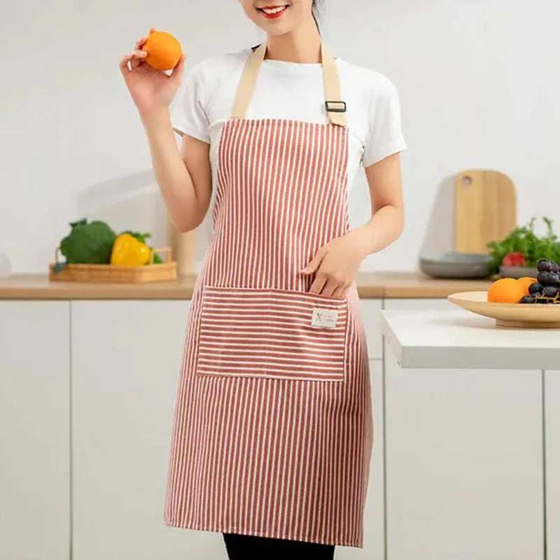 Tablier de Cuisine en Lin Rayé Sans Manches Ajustable