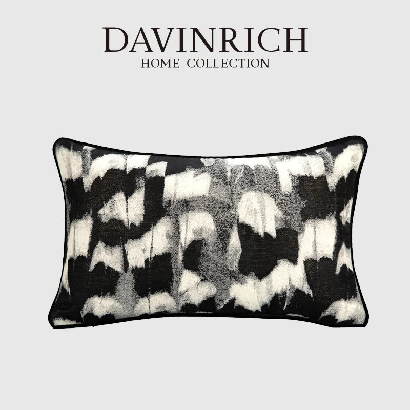 Housse de Coussin Lombaire Motif Abstrait Noir et Blanc