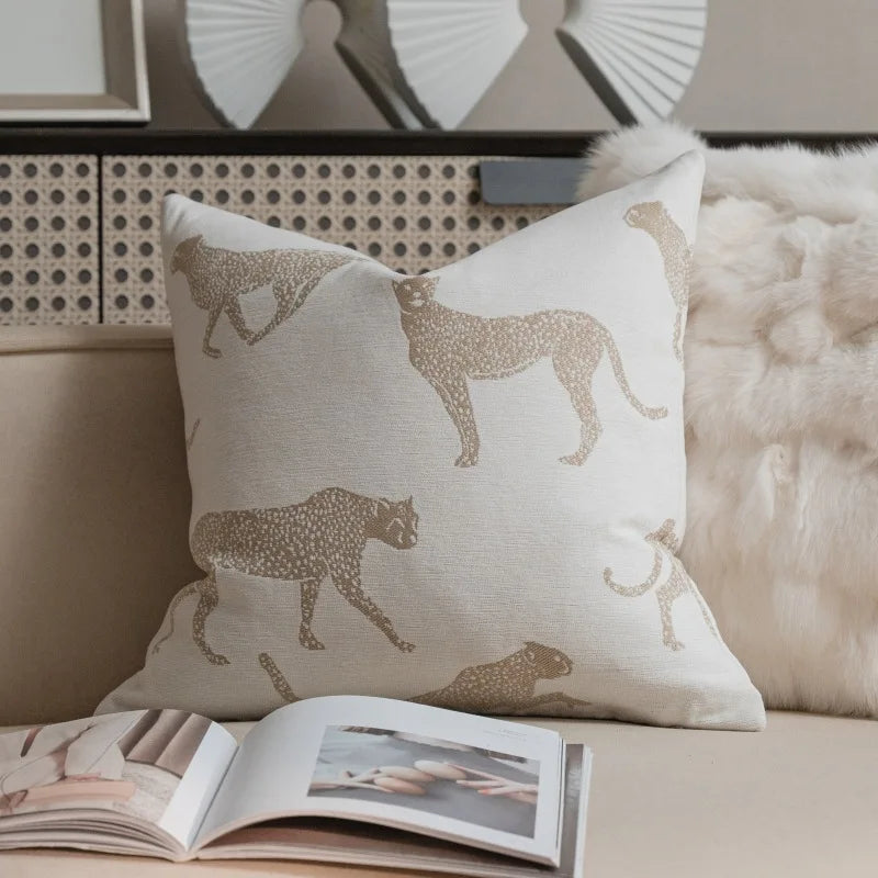 Housse de Coussin Jacquard Géométrique Gris Avoine Luxe Minimaliste