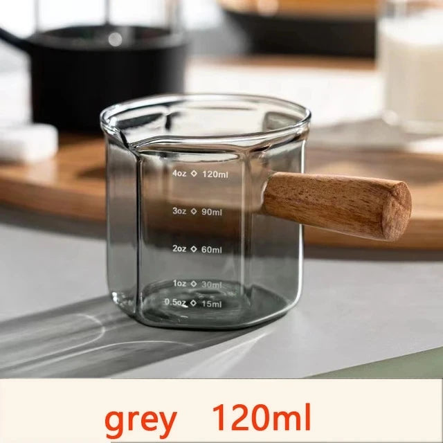 Pichet Doseur en Verre pour Lait et Café Poignée Bois
