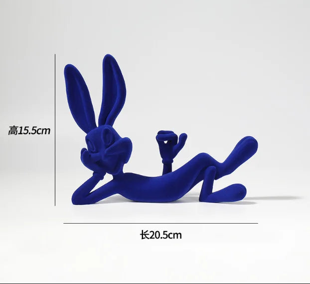 Statuette Lapin Résine Bleu Klein Design Moderne