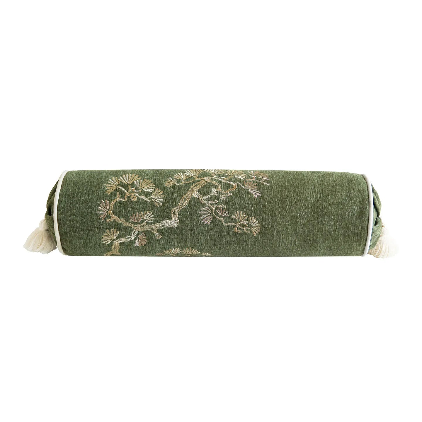 Housse de Coussin Cylindrique Brodée Feuilles de Bambou
