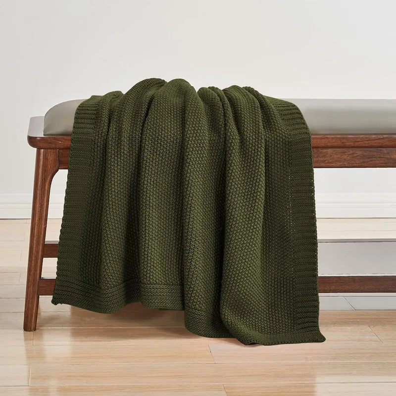Jeté en Tricot Jacquard - Motif Carreaux Cosy