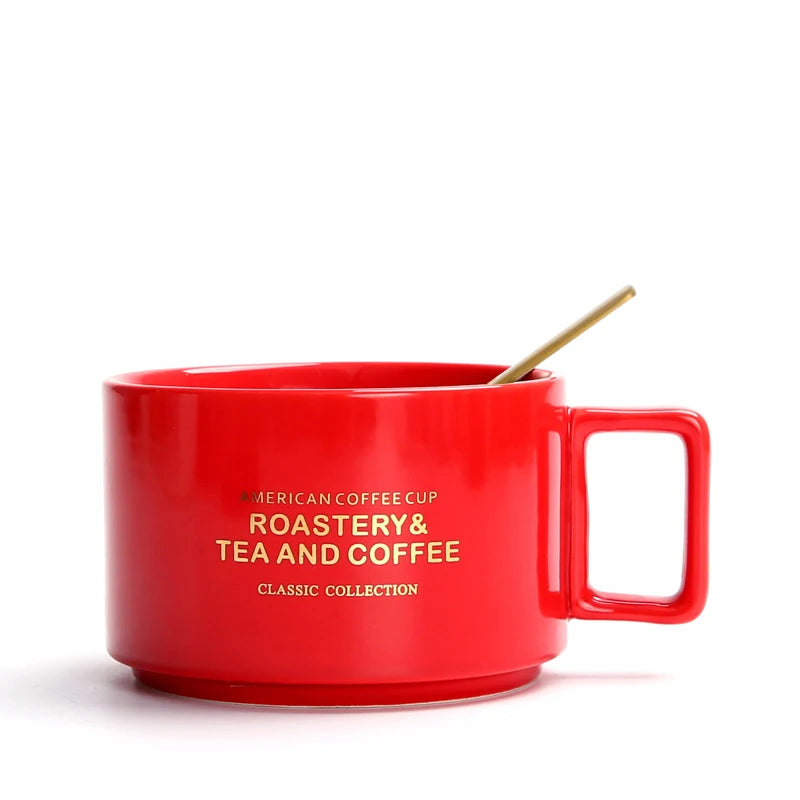 Tasse en Céramique avec Cuillère et Soucoupe Lettre Dorée 300ml