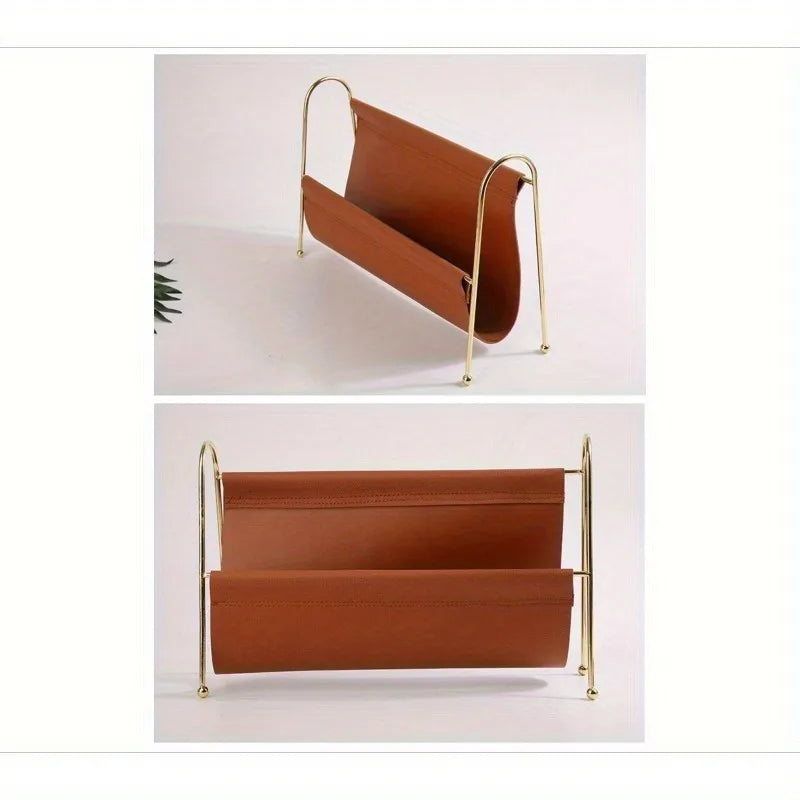 Porte-Revues Métal et Cuir - Cadre Doré