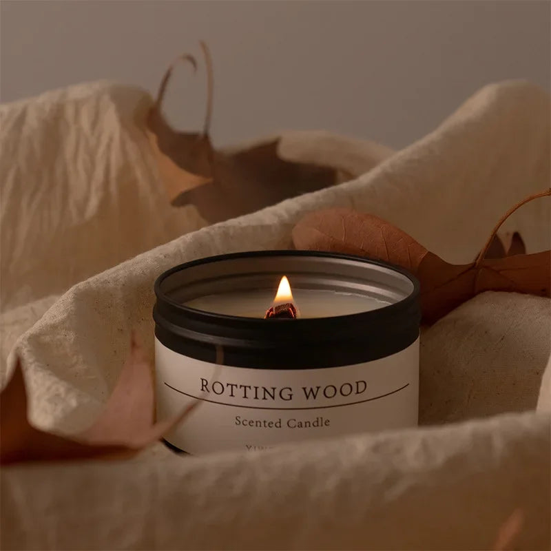 Bougie Parfumée Boîte Métal Noire Mèche Bois