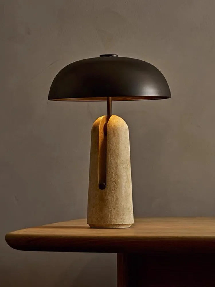Lampe de Table Champignon en Travertin Style Wabi-Sabi